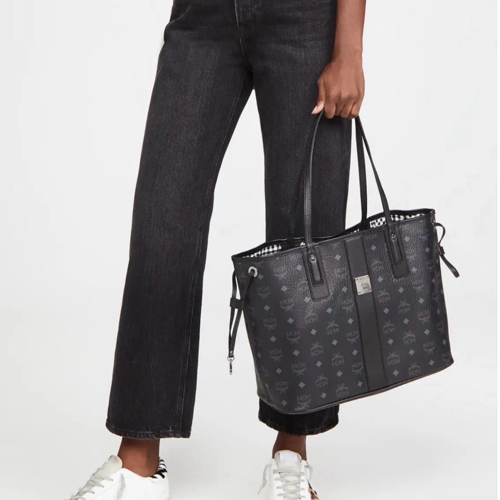 MCM Large Liz Black Monogram Reversible Tote Bag with Top Handles NEW